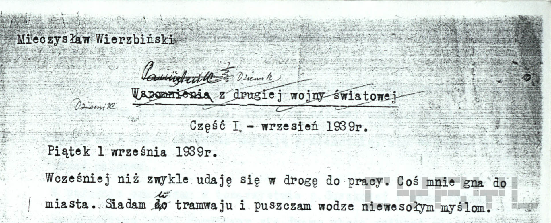 Dziennik Mieczysława Wierzbińskiego | wrzesień 1939 – styczeń 1940 | ze zb. Stefanii Steckiej