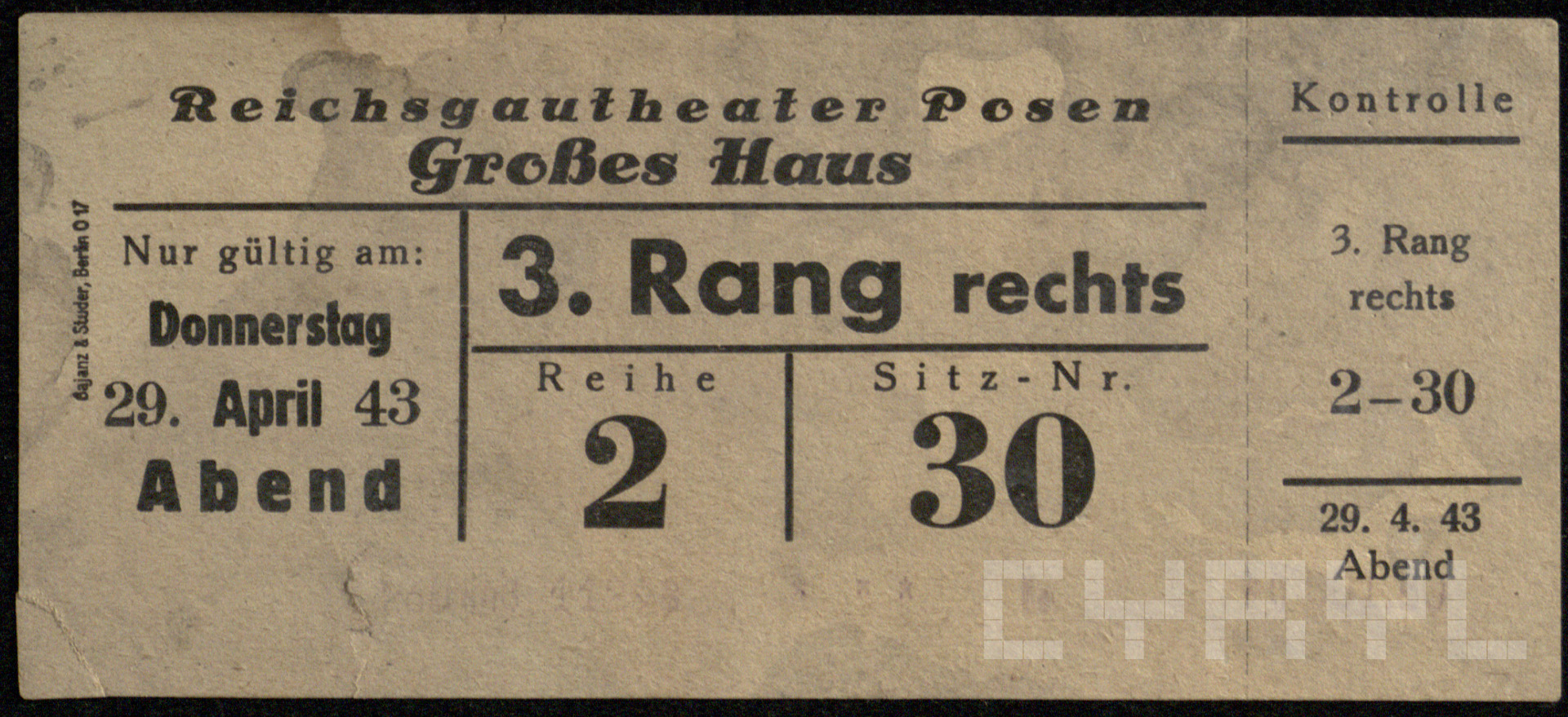 Reichsgautheater Posen Grosses Haus | 1941–1944 | ze zb. Teatru Wielkiego w Poznaniu