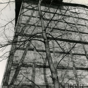 fragment ściany o konstrukcji szkieletowej, drewnianej, wypełnionej cegłami