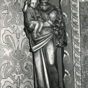 rzeźba świętego w długich szatach z Dzieciątkiem na ręku