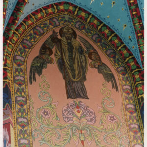 kolorowa fotografia fragmentu ściany z wizerunkiem św. Wojciecha adorowanego przez anioły