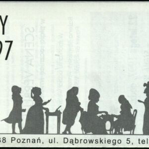 drukowany tekst z czarno-białymi fotografiami i rysunkiem, pomarańczowe logo