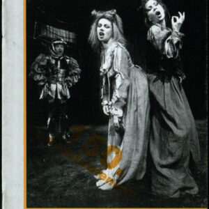 drukowany tekst z czarno-białymi fotografiami, pomarańczowe elementy graficzne