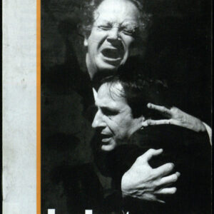 drukowany tekst z czarno-białymi fotografiami, pomarańczowe elementy graficzne