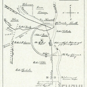 czarno-biały rysunek z planem miasta