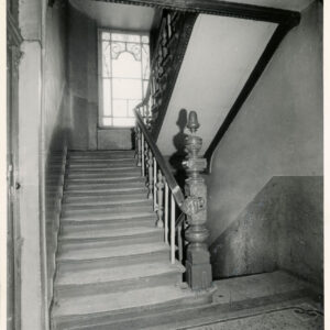 dwubiegowe schody z bogato rzeźbioną balustradą