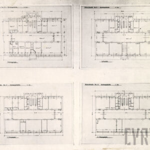 rysunek przedstawiający układ pomieszczeń na poszczególnych kondygnacjach budynku