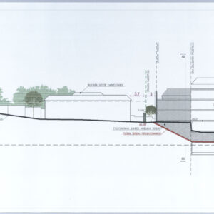 Przekrój C-C projektowanego apartamentowca przy ul. Podgórze na Wzgórzu św. Wojciecha (niezrealizowanego)