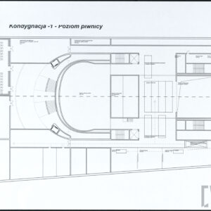 Teatr Muzyczny, rzut kondygnacja -1, poziom piwnicy, projekt konkursowy