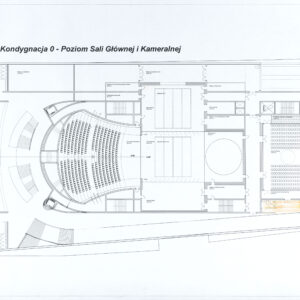 Teatr Muzyczny, rzut kondygnacji 0, poziom sali głównej i kameralnej, projekt konkursowy