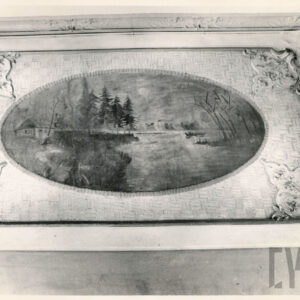 bogato zdobione malowidło na ścianie przedstawiające krajobraz wiejski