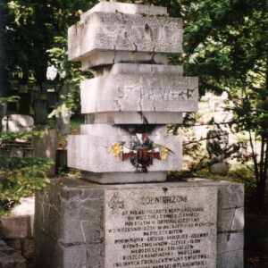 pomnik ma formę ściany, umieszczony na monumencie napis w języku polskim głosi: Żołnierzom 7 Pułku Strzelców Konnych Wielkopolskich poległym w walce z najeźdźcą hitlerowskim w latach 1939-1945