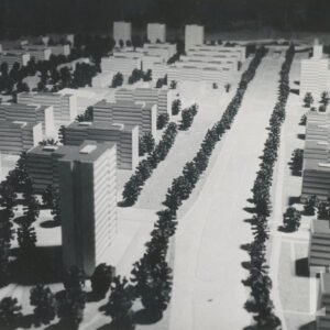 modele budynków mieszkalnych rozmieszczone na makiecie