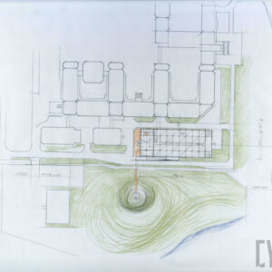 Szkic do projektu budynku Centrum NanoBioMedycznego (CNBM) UAM na terenie Kampusu Morasko