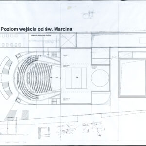 Teatr Muzyczny, rzut poziomu wejścia od ul. Święty Marcin, projekt konkursowy
