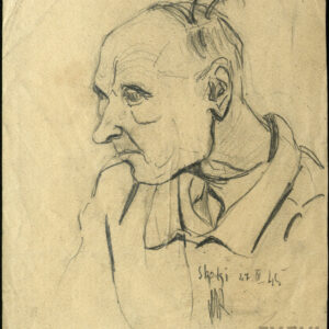 szkic popiersia łysiejącego mężczyzny wykonany czarnym ołówkiem