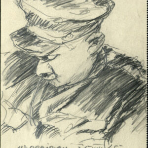 szkic popiersia mężczyzny w czapce z daszkiem wykonany czarnym ołówkiem