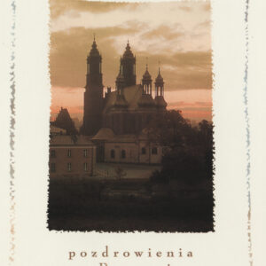 kościół od strony prezbiterium z trzema wieżyczkami zakończonymi hełmami i dwiema wysokimi wieżami w głębi