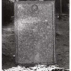 szara, prostokątna płyta nagrobna z wyrytymi cyrylicą napisami w języku rosyjskim 