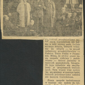 wycinek z gazety z kolumną tekstu, u góry zdjęcie kilkunastu osób