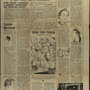 strona gazety z sześcioma kolumnami tekstu z karykaturami i zdjęciem