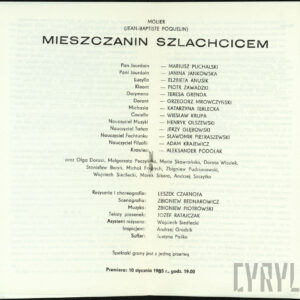 Program spektaklu Mieszczanin szlachcicem Moliera w Teatrze Polskim w Poznaniu