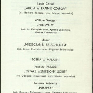 Program spektaklu Mieszczanin szlachcicem Moliera w Teatrze Polskim w Poznaniu