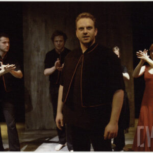 Filip Bobek, Łukasz Pawłowski, Michał Kaleta, Barbara Prokopowicz w spektaklu Mamma Medea Toma Lanoye’a w Teatrze Polskim w Poznaniu