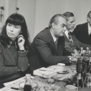Izabella Grzenkowicz, Zbigniew Kmieciak, Andrzej Goćwiński, oraz Włodzimierz Kamiński na posiedzeniu komisji programowej przed VII Międzynarodowym Konkursem Skrzypcowym im. Henryka Wieniawskiego