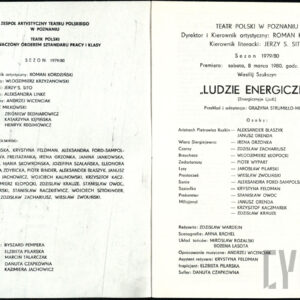 Program spektaklu Ludzie energiczni Wasylija Szukszyna w Teatrze Polskim w Poznaniu