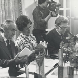 Inauguracyjne posiedzenie jury VII Międzynarodowego Konkursu Skrzypcowego im. Henryka Wieniawskiego, od lewej: Stanisław Lewandowski, Jadwiga Kaliszewska z Polski, Zenon Płoszaj z Polski (sekretarz)
