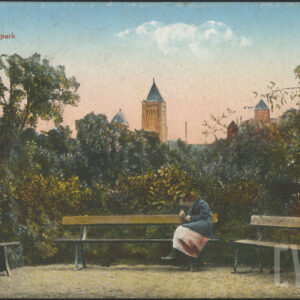 Park Schillera (dzisiaj Park Karola Marcinkowskiego), w głębi wieże Zamku Cesarskiego (dzisiaj CK Zamek)