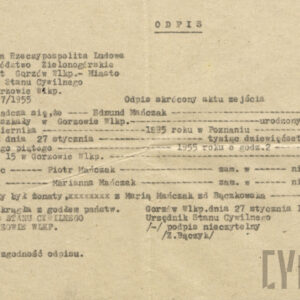 Odpis skrócony aktu zgonu Edmunda Mańczaka