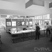 stoisko w hali wystawowej, zwiedzający ludzie