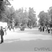 aleja asfaltowa, osadzona drzewami, zwiedzający ludzie