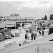 stoiska plenerowe, pomiędzy nimi zwiedzający ludzie