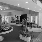 stoiska w pawilonie wystawowym, zwiedzający ludzie