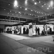 duża hala wystawowa, pośrodku wydzielone boksy wystawowe